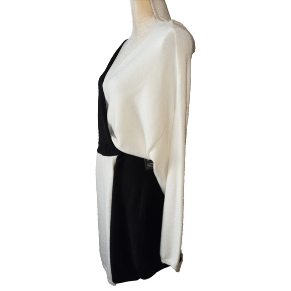 New Express Black/White Color Block Cross Over Sweater Dress Size XL78 - Picture 5 of 11